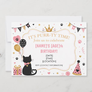 Custom Cat Birthday Invitation, Funny Purr-ty Time Invitation