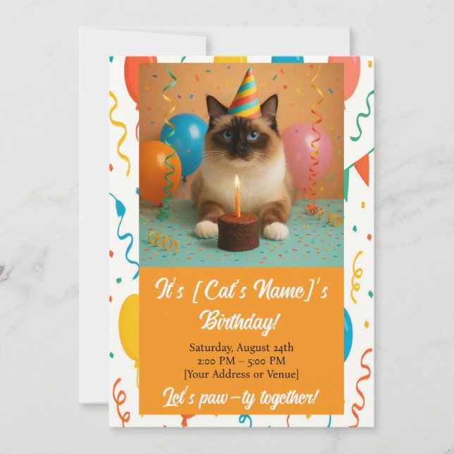 Custom Cat Birthday Party Invitation (Front)