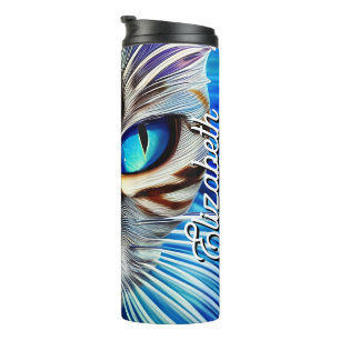 Custom Cat Blue Ocean Wave Personalised Thermal Tumbler