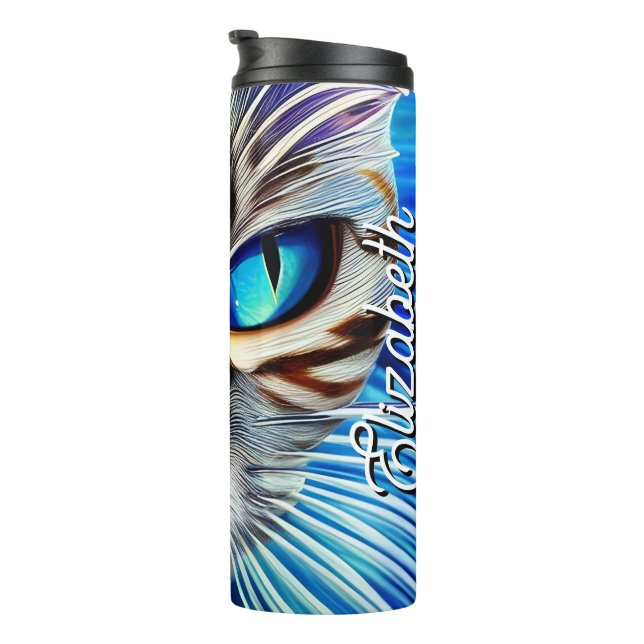 Custom Cat Blue Ocean Wave Personalised Thermal Tumbler (Rotated Right)