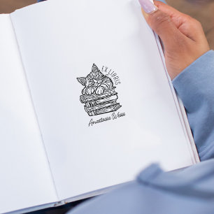 Custom Cat Bookplate  Rubber Stamp