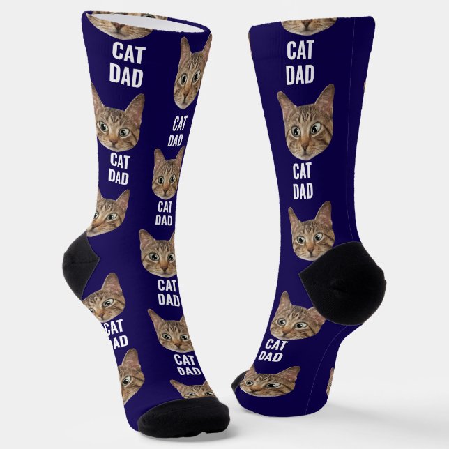 Custom Cat Dad Socks Cat Face Socks Cat Lover Gift (Angled)