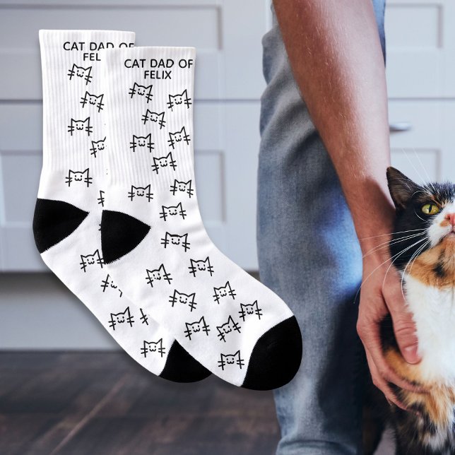 Custom Cat Dad with Cat's Name Cute Hand Drawn Cat Socks (Creator Uploaded)