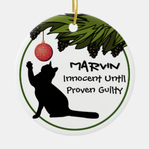 "Custom Cat in the Christmas Tree Ceramic Ornament