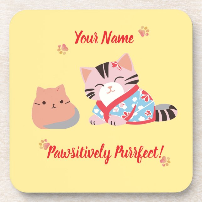 Custom Cat Lover Coaster - Cute & Personalised (Front)
