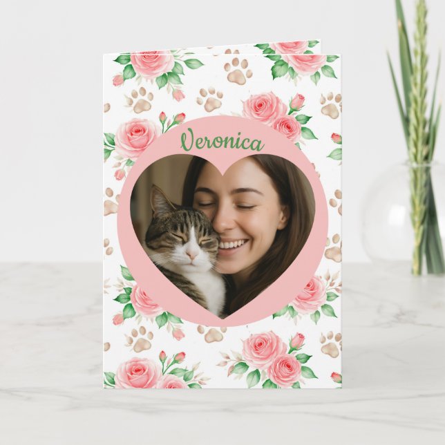 Custom Cat Lover Folded Greeting Card with Photo  (Front)