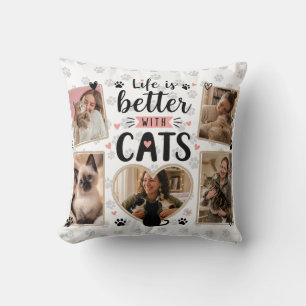 Custom Cat Lover Photo Collage Pillow