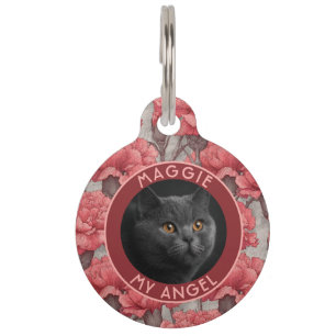 Custom Cat Lover Present Carnations Pet Tag