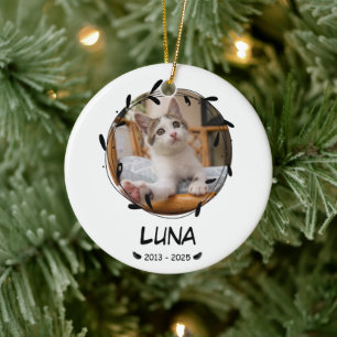 Custom Cat Memorial Keepsake – Photo, Name & Dates Ceramic Ornament
