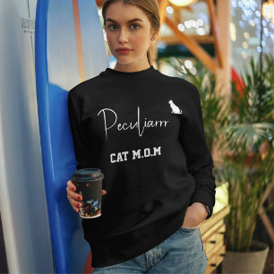 Custom Cat Mom Minimalist Script Black And White Sweatshirt