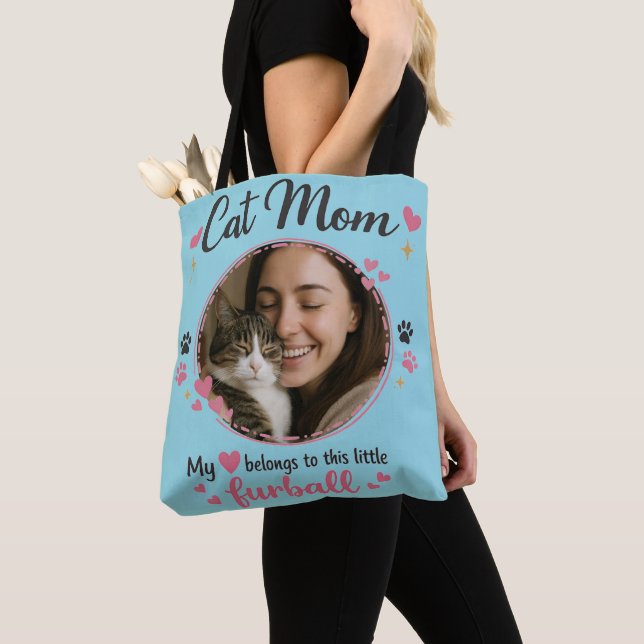 Custom Cat Mom Tote Bag with Photo (Close Up)