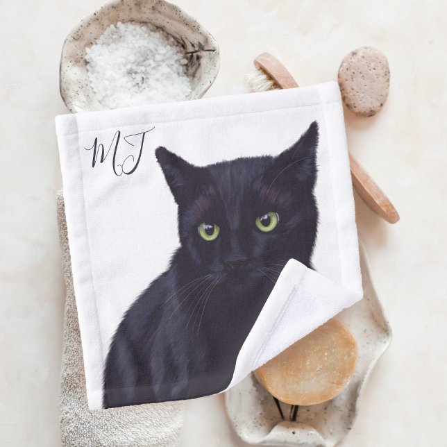 Custom Cat Monogram Black and White Pet Animal Wash Cloth (Creator Uploaded)