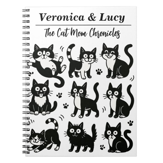 Custom Cat Mum Notebook – Funny Black & White Cat (Front)