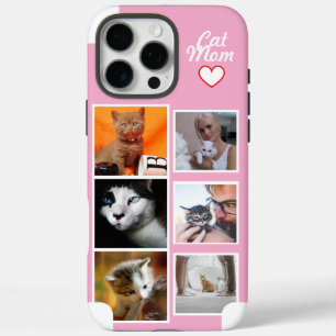 Custom Cat mum Photo Collage Pink with Name iPhone 16 Pro Max Case