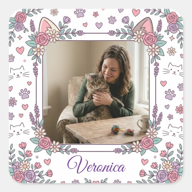 Custom Cat Mum Photo & Name Sticker (Front)