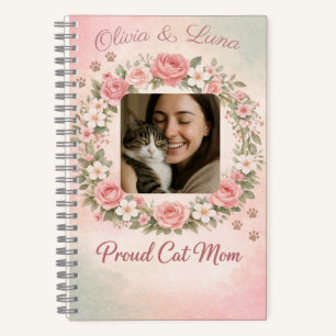 Custom Cat Mum with Photo & Name Floral Notebook