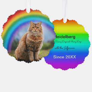 Custom Cat on Rainbow Tree Decoration Card