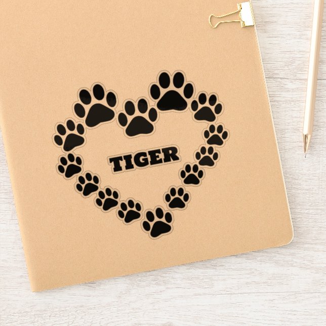 Custom Cat Paw Print Heart Vinyl Cut Decal (Notebook)