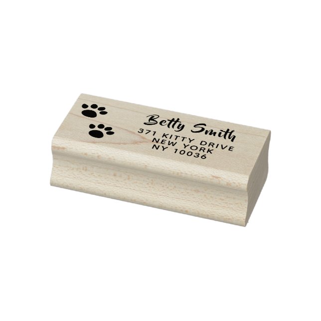 Custom Cat Paw Print Return Address Rubber Stamp (Stamp)