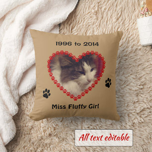 Custom cat paw prints your photo memorial brown cushion