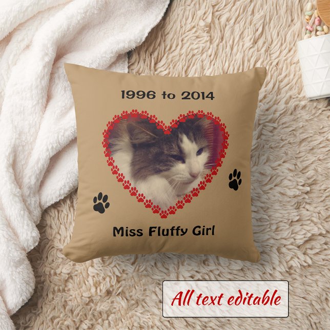 Custom cat paw prints your photo memorial brown cushion (Creator Uploaded)