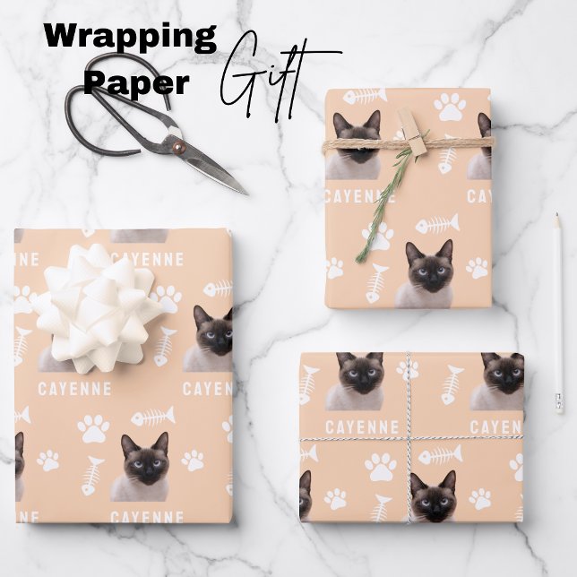 Custom Cat Pet with Photo & Name Wrapping Paper Sheet (Customized Cat Pet Photo & Name Wrapping Paper Sheets)