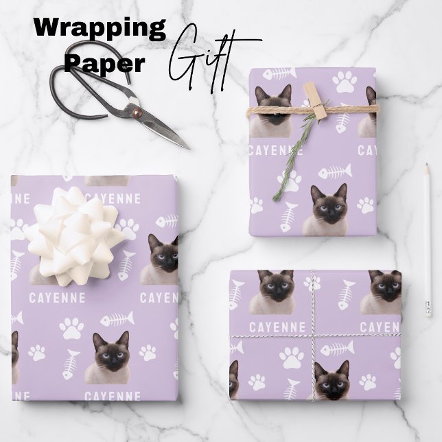 Custom Cat Pet with Photo & Name Wrapping Paper Sheet (Customized Cat Pet Photo & Name Wrapping Paper Sheets)