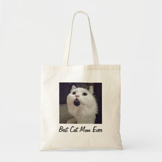 Custom Cat Photo Best Cat Mum Ever DIY Tote Bag (Front)