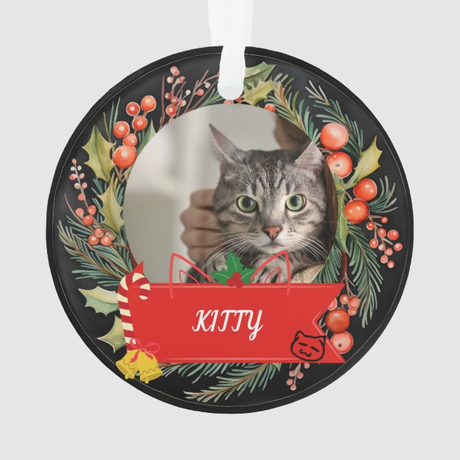 Custom cat photo cat name personalised cat photo ornament (Back)