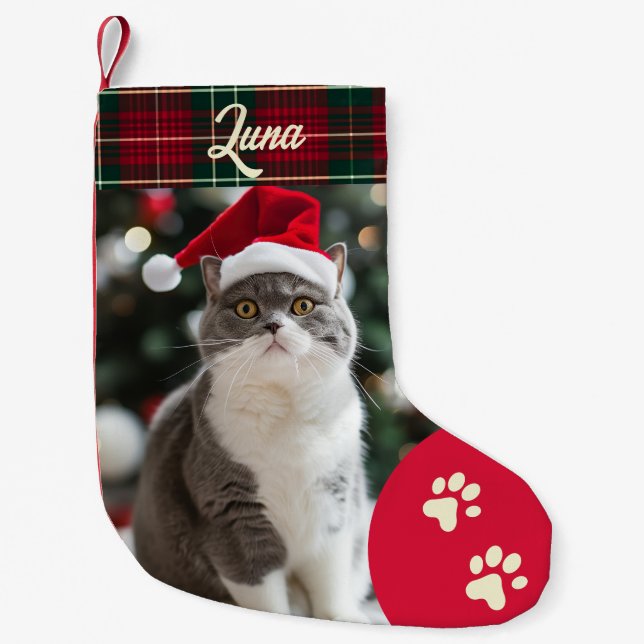Custom Cat Photo Christmas Stocking (Front)