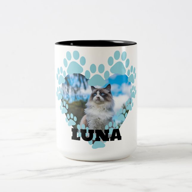 Custom Cat Photo Coffee Mug with Name (Center)