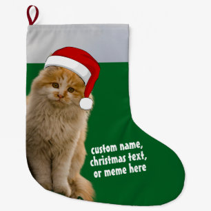 Custom Cat Photo Stocking with Santa Hat