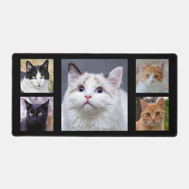 Custom Cat Photos on Black Desk Mat (Front)