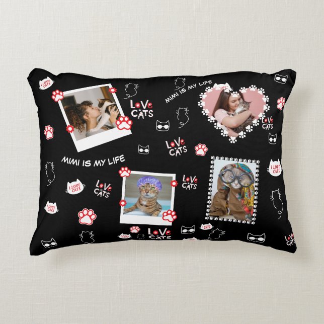 Custom Cat Pillow with Face Photos & Cat Name  (Front)