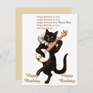 Custom Cat Playing a Guitar Happy Birthday Card