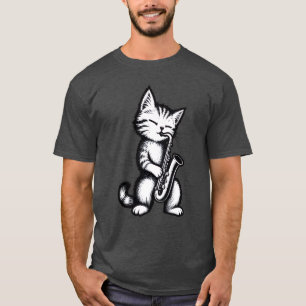 Custom Cat Playing Saxophone T-Shirt