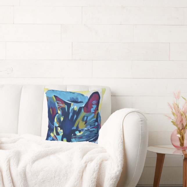 Custom Cat Portrait Painting - Gift for Cat Lovers Cushion (Couch)