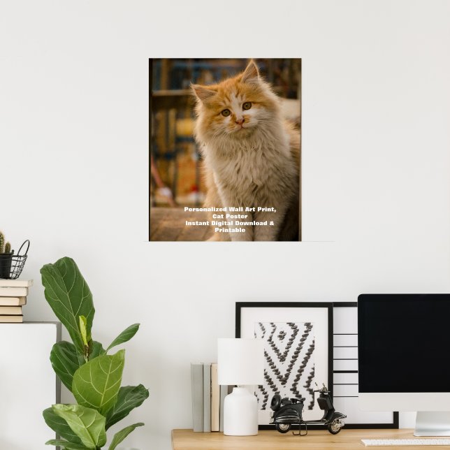 Custom Cat Portrait Poster - Digital Pet Art Print (Home Office)