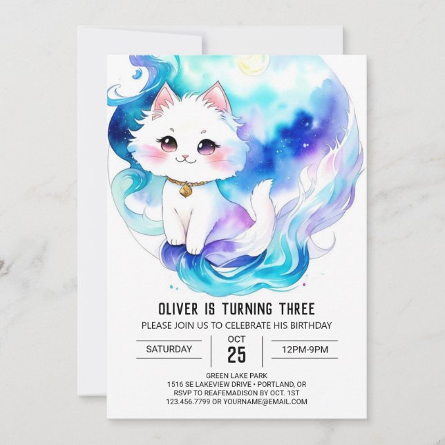 Custom Cat Printable Birthday Invitation (Front)