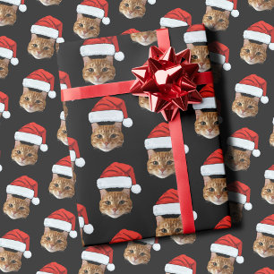 Custom Cat Santa Hat Face Wrapping Paper