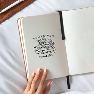 Custom Cat Sleeping Bookplate Rubber Stamp