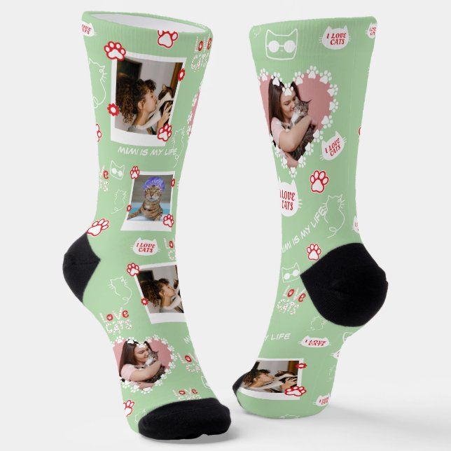 Custom Cat Socks with Photo – Personalised Pet  (Angled)