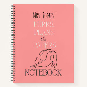 Custom Cat Teacher Purrs Plans Papers Notebook