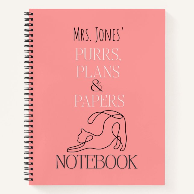 Custom Cat Teacher | Purrs Plans Papers Notebook (Front)