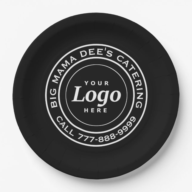 Custom Catering Business Logo Black Paper Plate (Front)