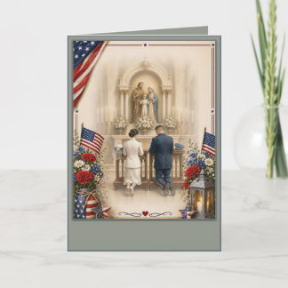 Custom Catholic American Military Wedding Invitation