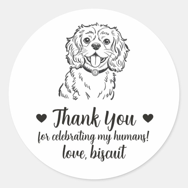Custom Cavalier Spaniel Dog Wedding Favour Sticker (Front)