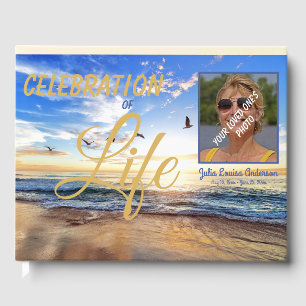 Custom Celebration Of Life Sunrise Ocean Photo Guest Book