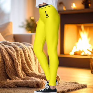 Custom Celebration Yellow Black Monogram Birthday Leggings