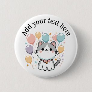 Custom Celebrations Cat With Balloons 6 Cm Round Badge